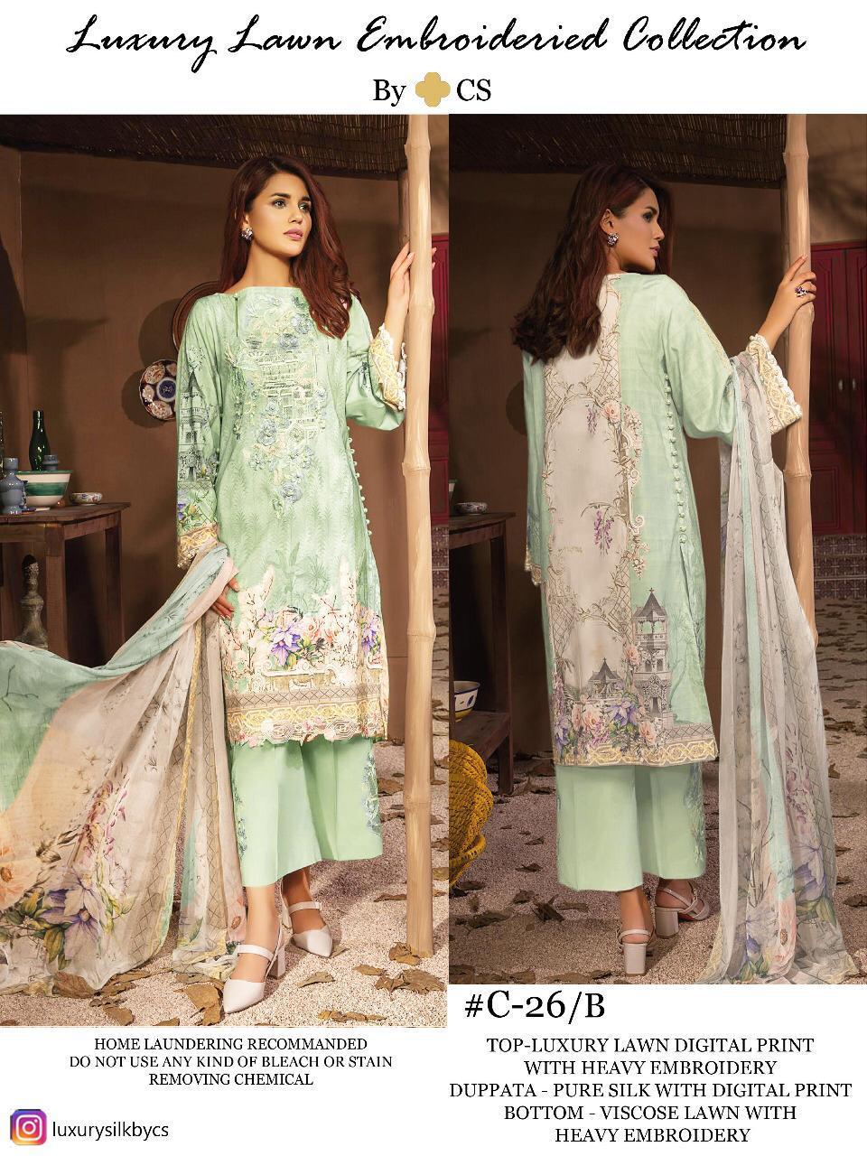 Cs Hit Design 26 Colours By Cs 26-a To 26-d Series Designer Pakistani Suits Colorful Stylish Fancy Beautiful Collection Casual Wear & Ethnic Wear Lawn Digital Print With Embroidery Dresses At Wholesale Price