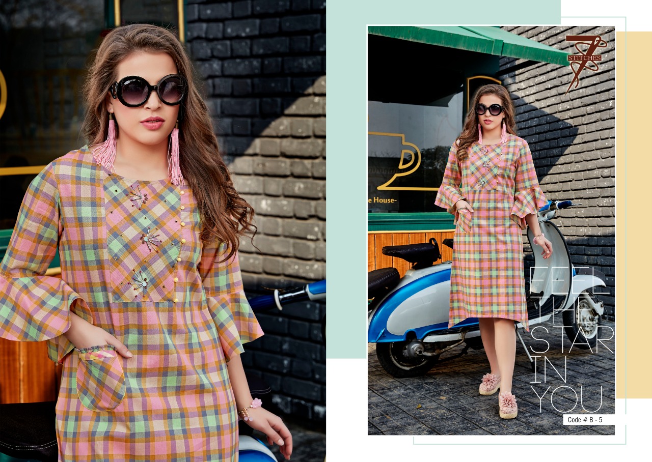 Daizy By 7 Stitches 1 To 6 Series Beautiful Colorful Stylish Fancy Casual Wear & Ethnic Wear & Ready To Wear Pure Cotton Weaving Kurtis At Wholesale Price