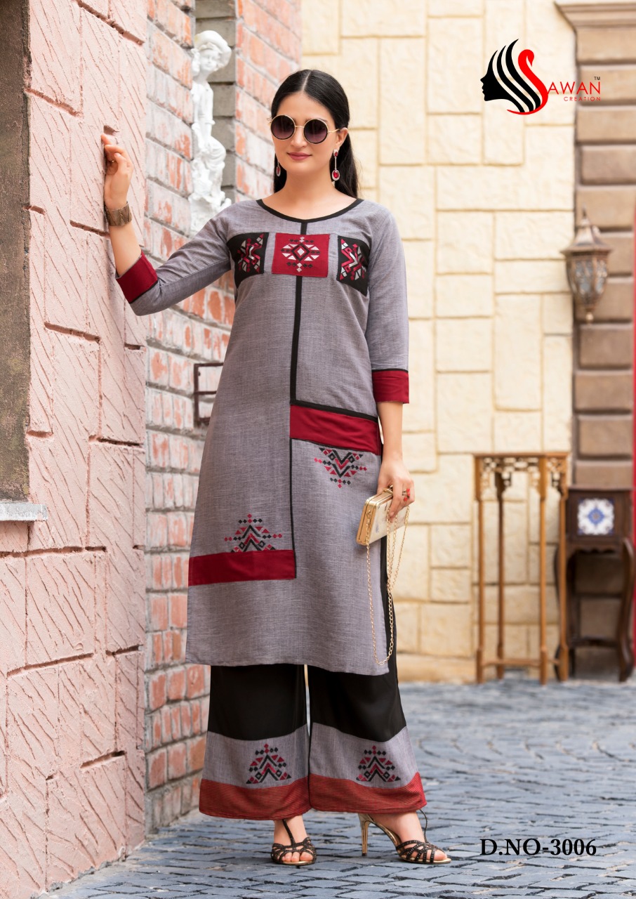 Dani Vol-3 By Sawan Creation 3001 To 3008 Series Stylish Fancy Beautiful Colorful Casual Wear & Ethnic Wear Heavy Rayon With Embroidered Kurtis And Bottom At Wholesale Price