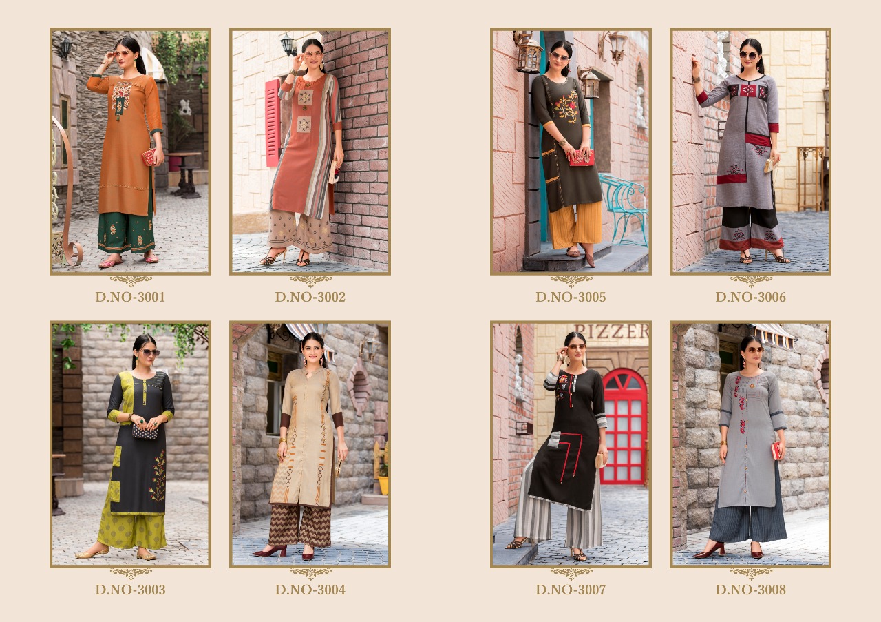 Dani Vol-3 By Sawan Creation 3001 To 3008 Series Stylish Fancy Beautiful Colorful Casual Wear & Ethnic Wear Heavy Rayon With Embroidered Kurtis And Bottom At Wholesale Price