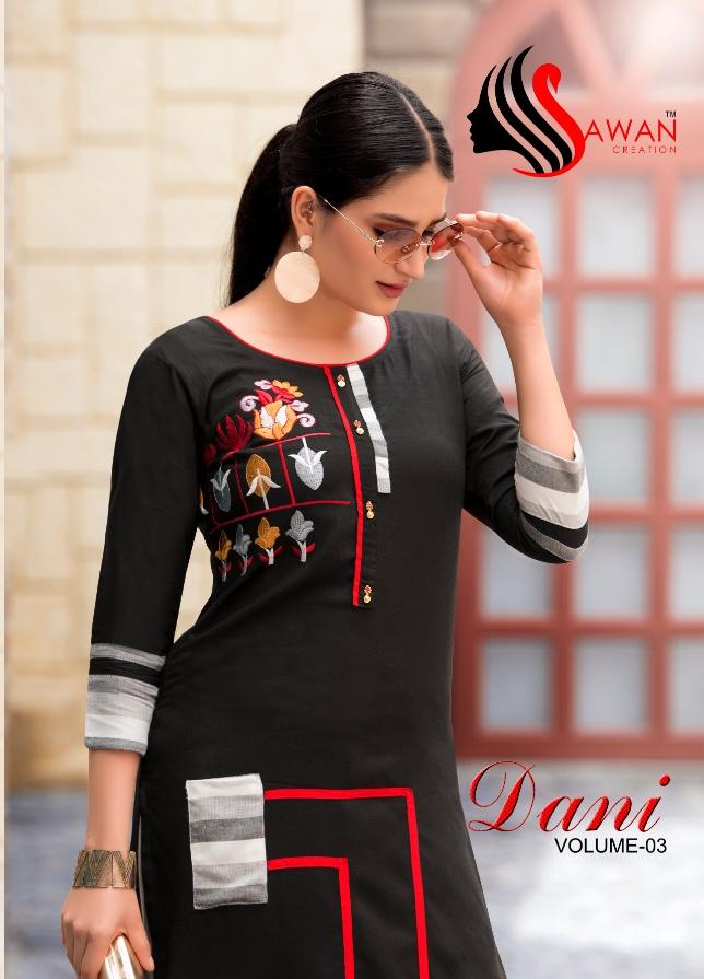 Dani Vol-3 By Sawan Creation 3001 To 3008 Series Stylish Fancy Beautiful Colorful Casual Wear & Ethnic Wear Heavy Rayon With Embroidered Kurtis And Bottom At Wholesale Price