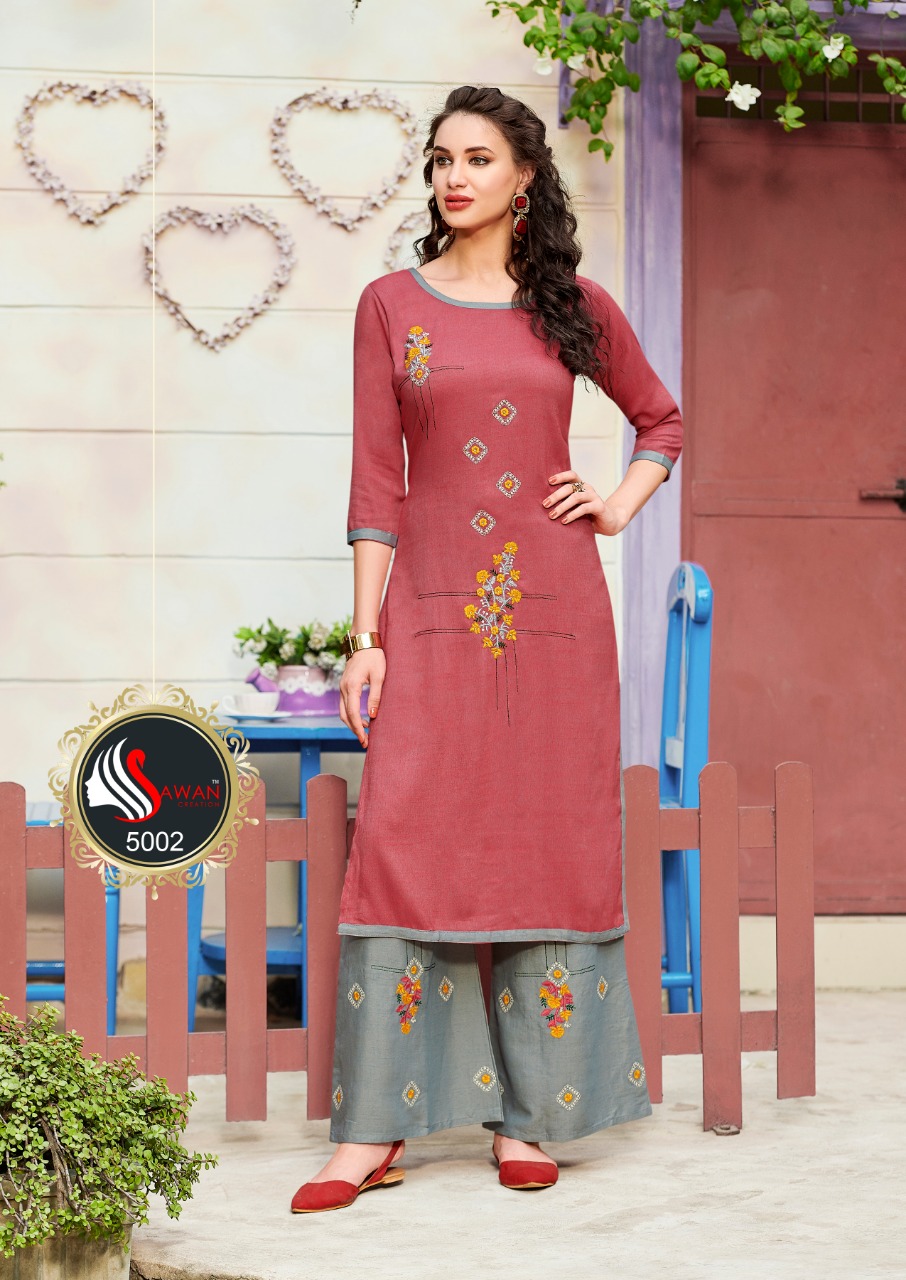 Dani Vol-5 By Sawan Creation 5001 To 5008 Series Stylish Fancy Beautiful Colorful Casual Wear & Ethnic Wear Rayon / Milange With Embroidery Kurtis At Wholesale Price