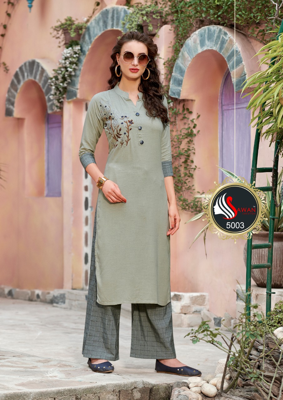 Dani Vol-5 By Sawan Creation 5001 To 5008 Series Stylish Fancy Beautiful Colorful Casual Wear & Ethnic Wear Rayon / Milange With Embroidery Kurtis At Wholesale Price