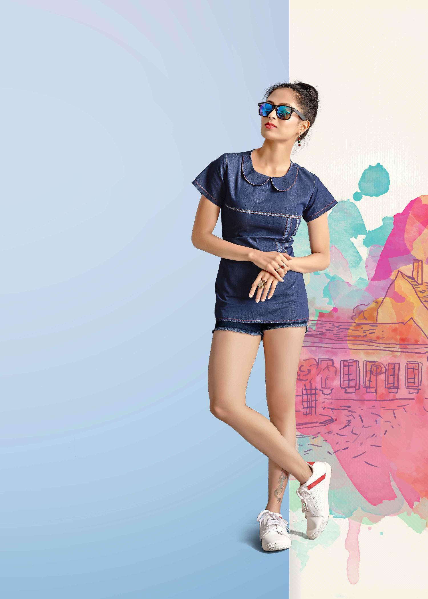Darcy By Prettify A To F Series Indian Traditional Wear Collection Beautiful Stylish Fancy Colorful Party Wear & Occasional Wear Denim Cotton Printed Kurtis At Wholesale Price