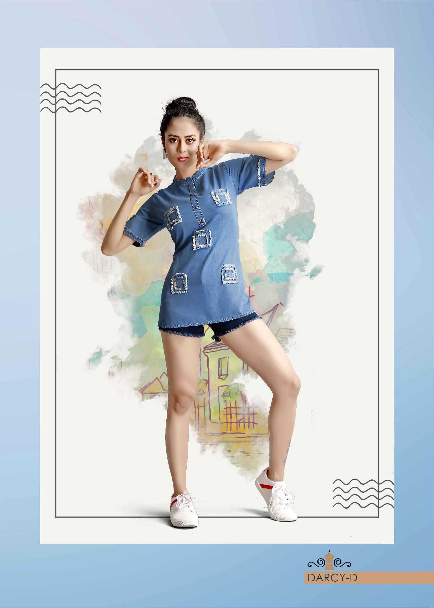 Darcy By Prettify A To F Series Indian Traditional Wear Collection Beautiful Stylish Fancy Colorful Party Wear & Occasional Wear Denim Cotton Printed Kurtis At Wholesale Price