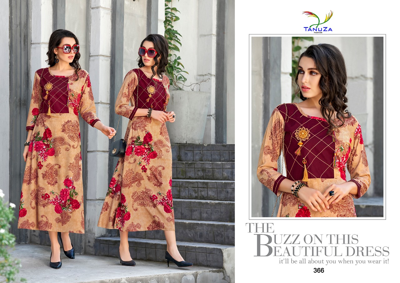 Darcy By Tanuza Fashion 366 To 376 Series Beautiful Colorful Stylish Fancy Casual Wear & Ethnic Wear & Ready To Wear Heavy Rayon Printed Kurtis At Wholesale Price