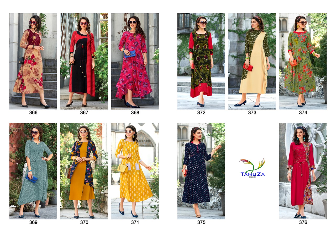 Darcy By Tanuza Fashion 366 To 376 Series Beautiful Colorful Stylish Fancy Casual Wear & Ethnic Wear & Ready To Wear Heavy Rayon Printed Kurtis At Wholesale Price