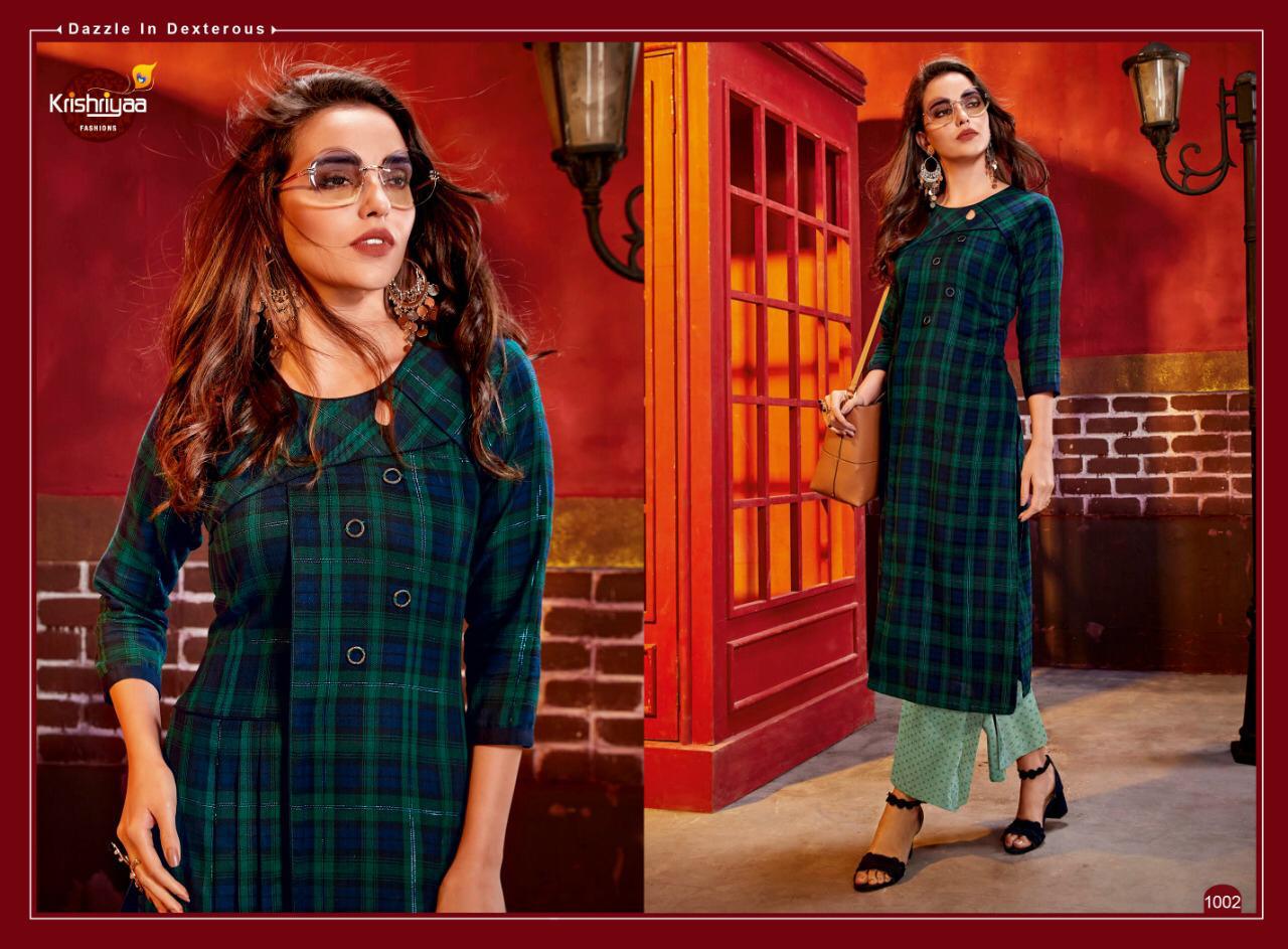 Dazzle Vol-5 By Krishriyaa 1001 To 1005 Series Designer Beautiful Stylish Fancy Colorful Party Wear & Ethnic Wear Dyed Cotton Kurtis With Bottom At Wholesale Price