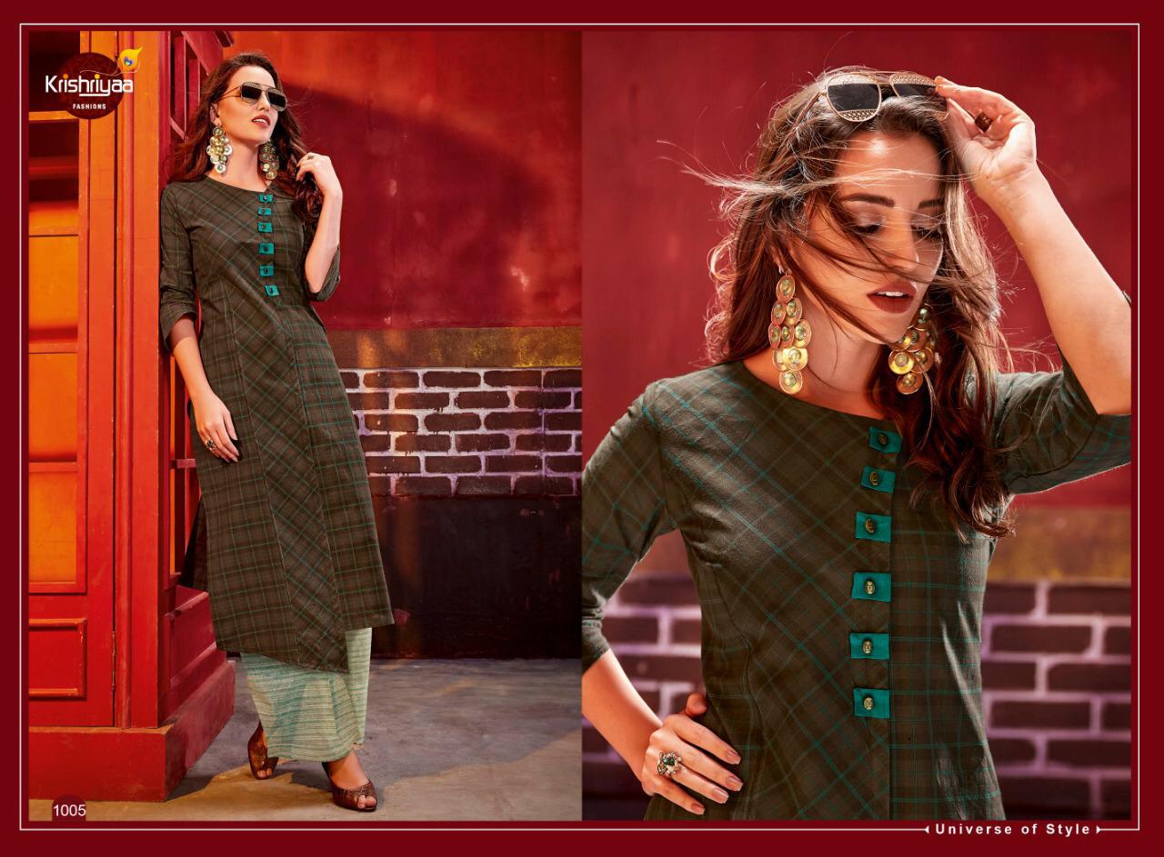 Dazzle Vol-5 By Krishriyaa 1001 To 1005 Series Designer Beautiful Stylish Fancy Colorful Party Wear & Ethnic Wear Dyed Cotton Kurtis With Bottom At Wholesale Price