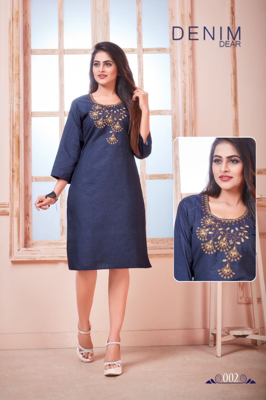 Denim Dear By Watermelon 001 To 010 Series Beautiful Colorful Stylish Fancy Casual Wear & Ethnic Wear & Ready To Wear Denim Embroidered Kurtis At Wholesale Price