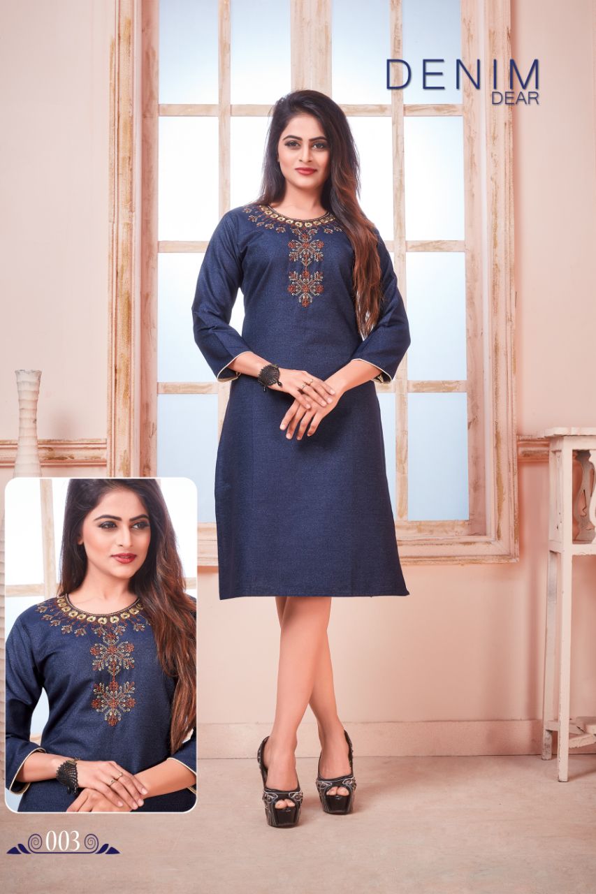Denim Dear By Watermelon 001 To 010 Series Beautiful Colorful Stylish Fancy Casual Wear & Ethnic Wear & Ready To Wear Denim Embroidered Kurtis At Wholesale Price