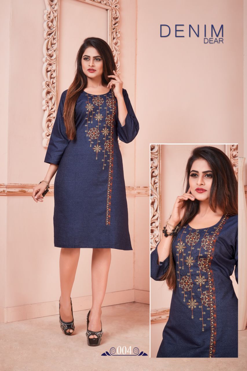 Denim Dear By Watermelon 001 To 010 Series Beautiful Colorful Stylish Fancy Casual Wear & Ethnic Wear & Ready To Wear Denim Embroidered Kurtis At Wholesale Price