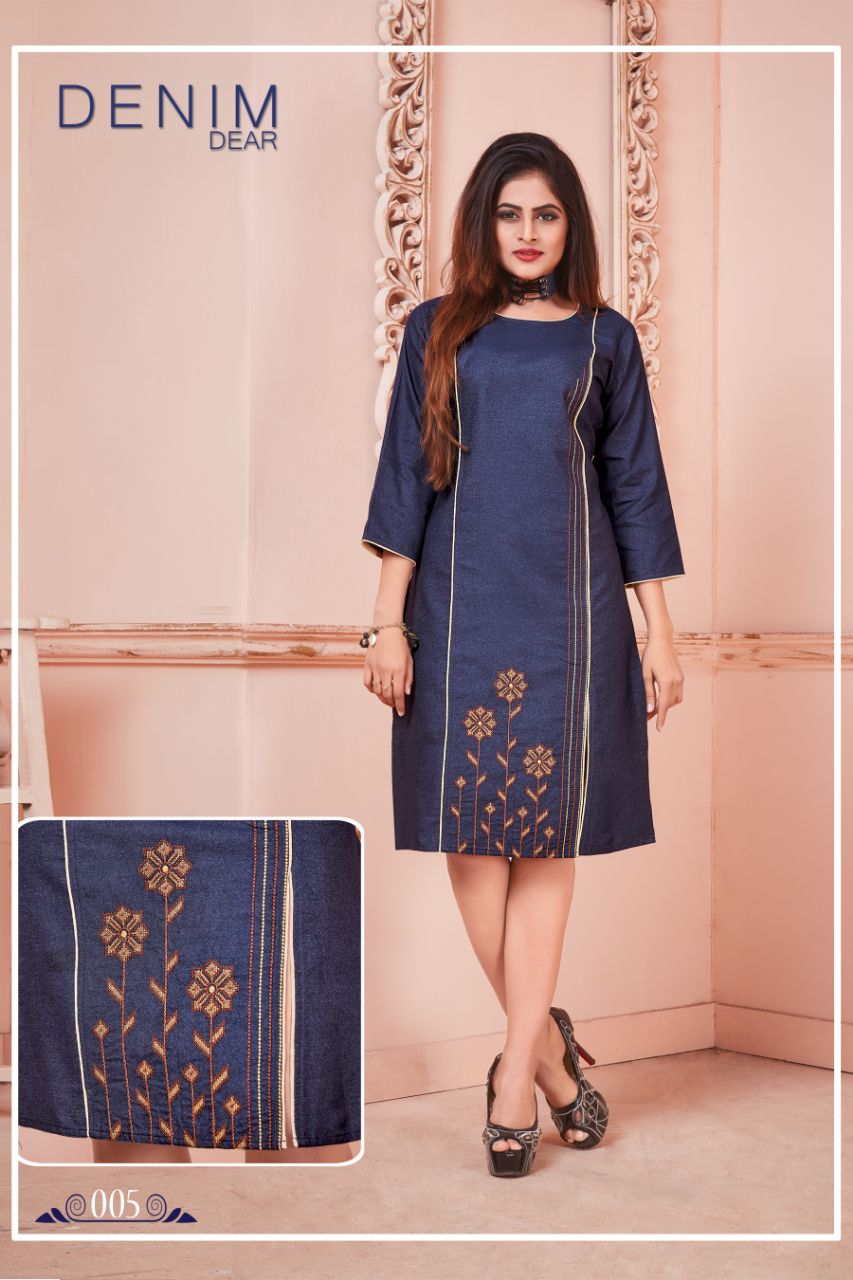 Denim Dear By Watermelon 001 To 010 Series Beautiful Colorful Stylish Fancy Casual Wear & Ethnic Wear & Ready To Wear Denim Embroidered Kurtis At Wholesale Price