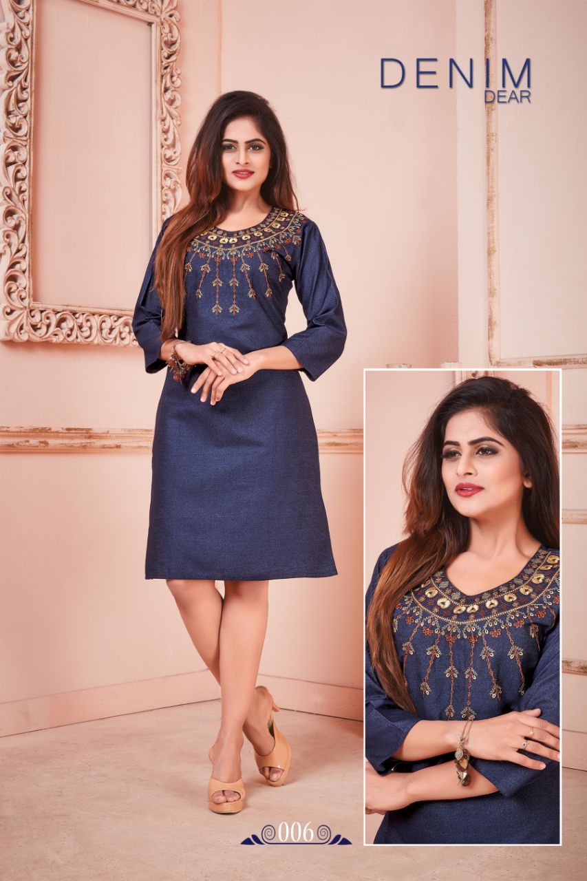 Denim Dear By Watermelon 001 To 010 Series Beautiful Colorful Stylish Fancy Casual Wear & Ethnic Wear & Ready To Wear Denim Embroidered Kurtis At Wholesale Price