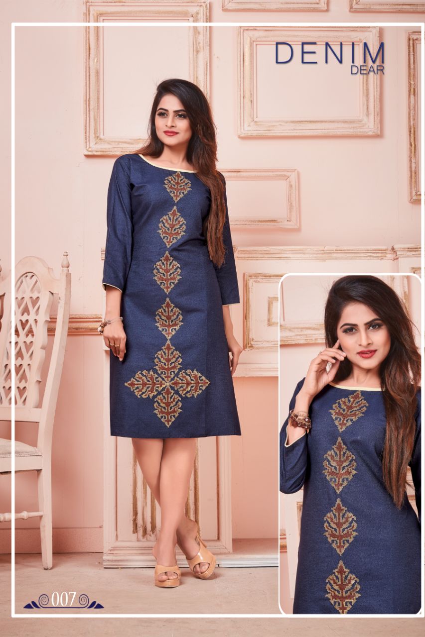 Denim Dear By Watermelon 001 To 010 Series Beautiful Colorful Stylish Fancy Casual Wear & Ethnic Wear & Ready To Wear Denim Embroidered Kurtis At Wholesale Price