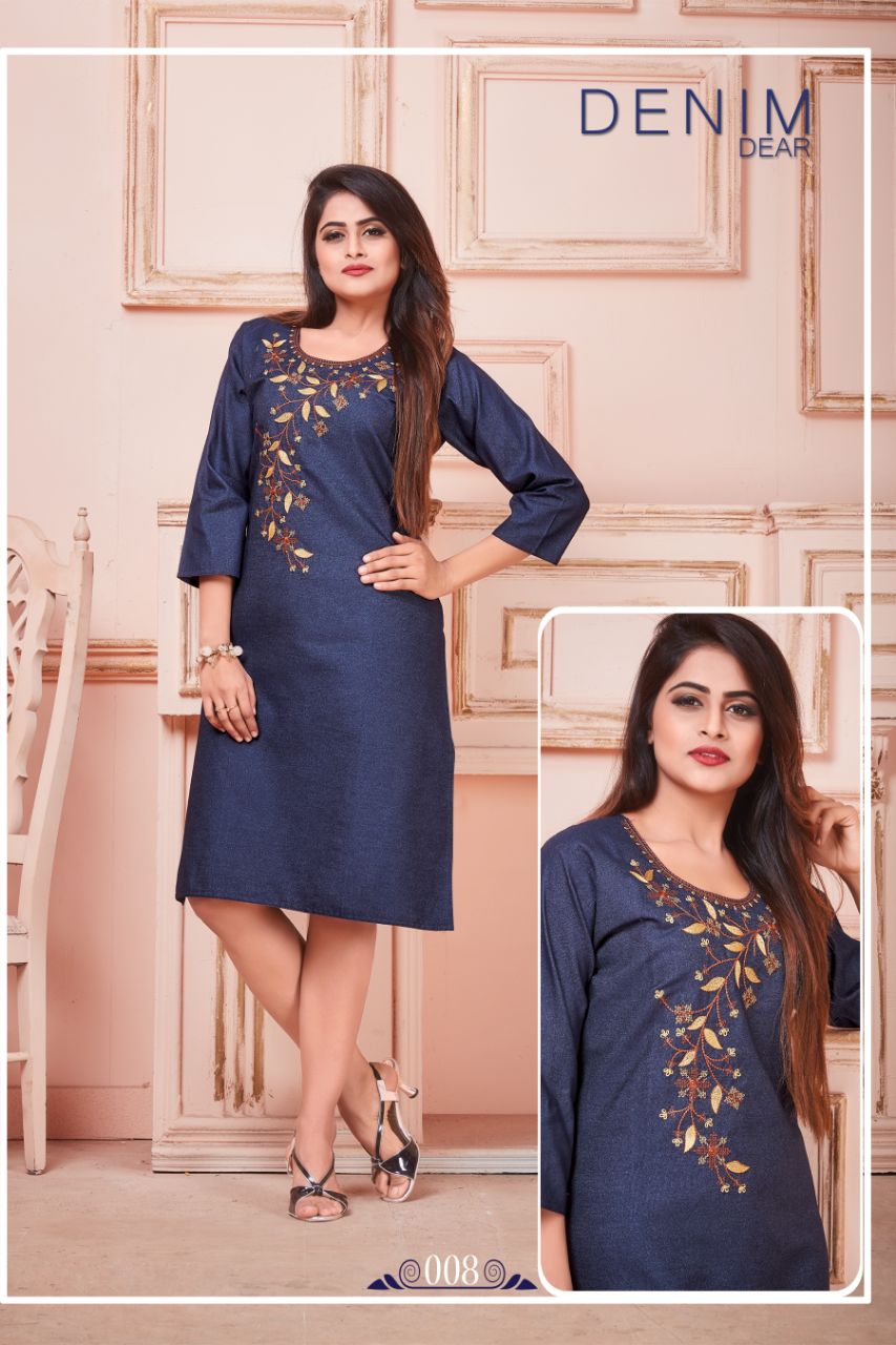 Denim Dear By Watermelon 001 To 010 Series Beautiful Colorful Stylish Fancy Casual Wear & Ethnic Wear & Ready To Wear Denim Embroidered Kurtis At Wholesale Price