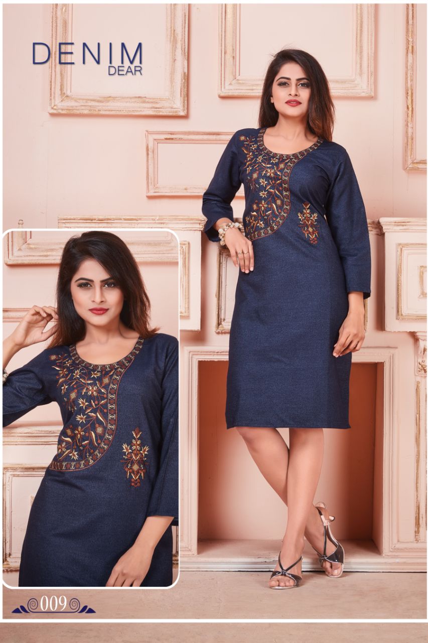 Denim Dear By Watermelon 001 To 010 Series Beautiful Colorful Stylish Fancy Casual Wear & Ethnic Wear & Ready To Wear Denim Embroidered Kurtis At Wholesale Price