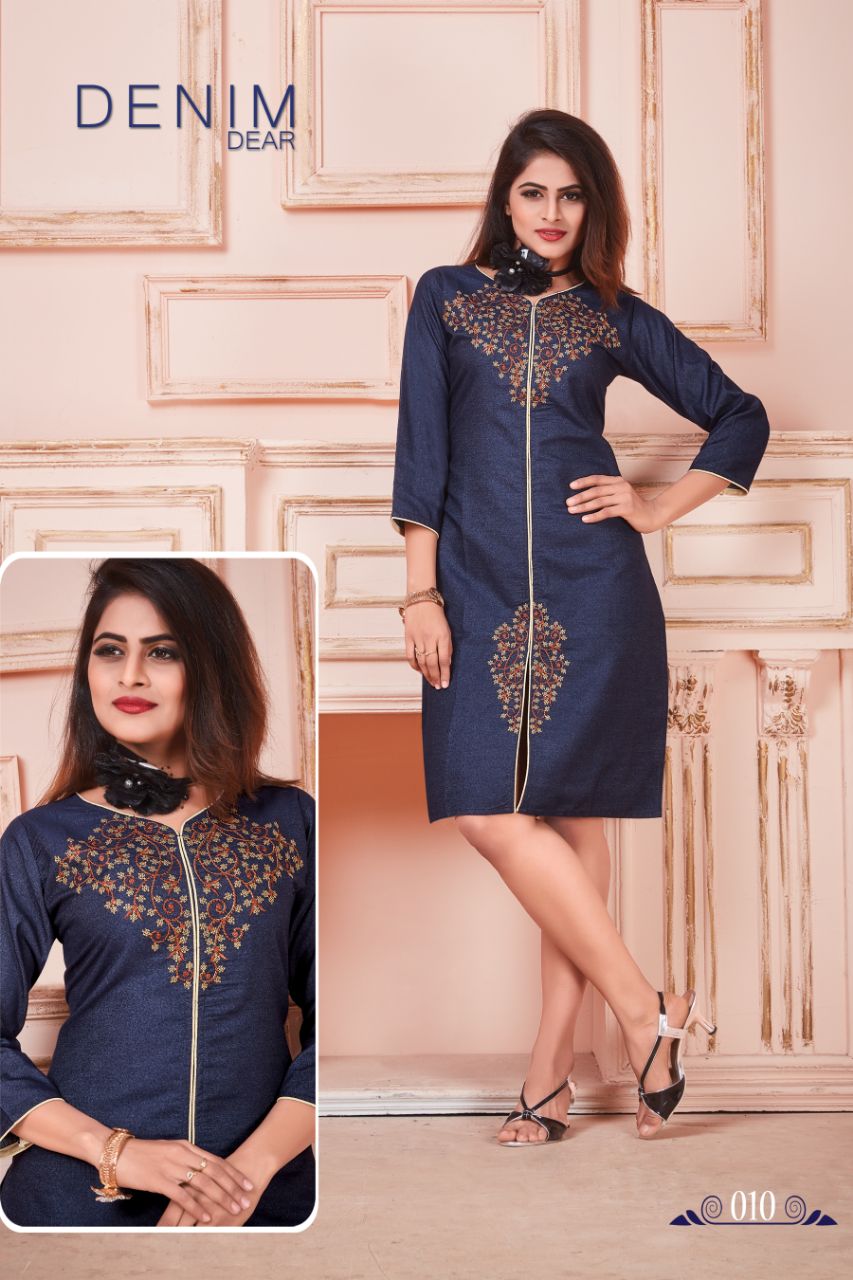 Denim Dear By Watermelon 001 To 010 Series Beautiful Colorful Stylish Fancy Casual Wear & Ethnic Wear & Ready To Wear Denim Embroidered Kurtis At Wholesale Price