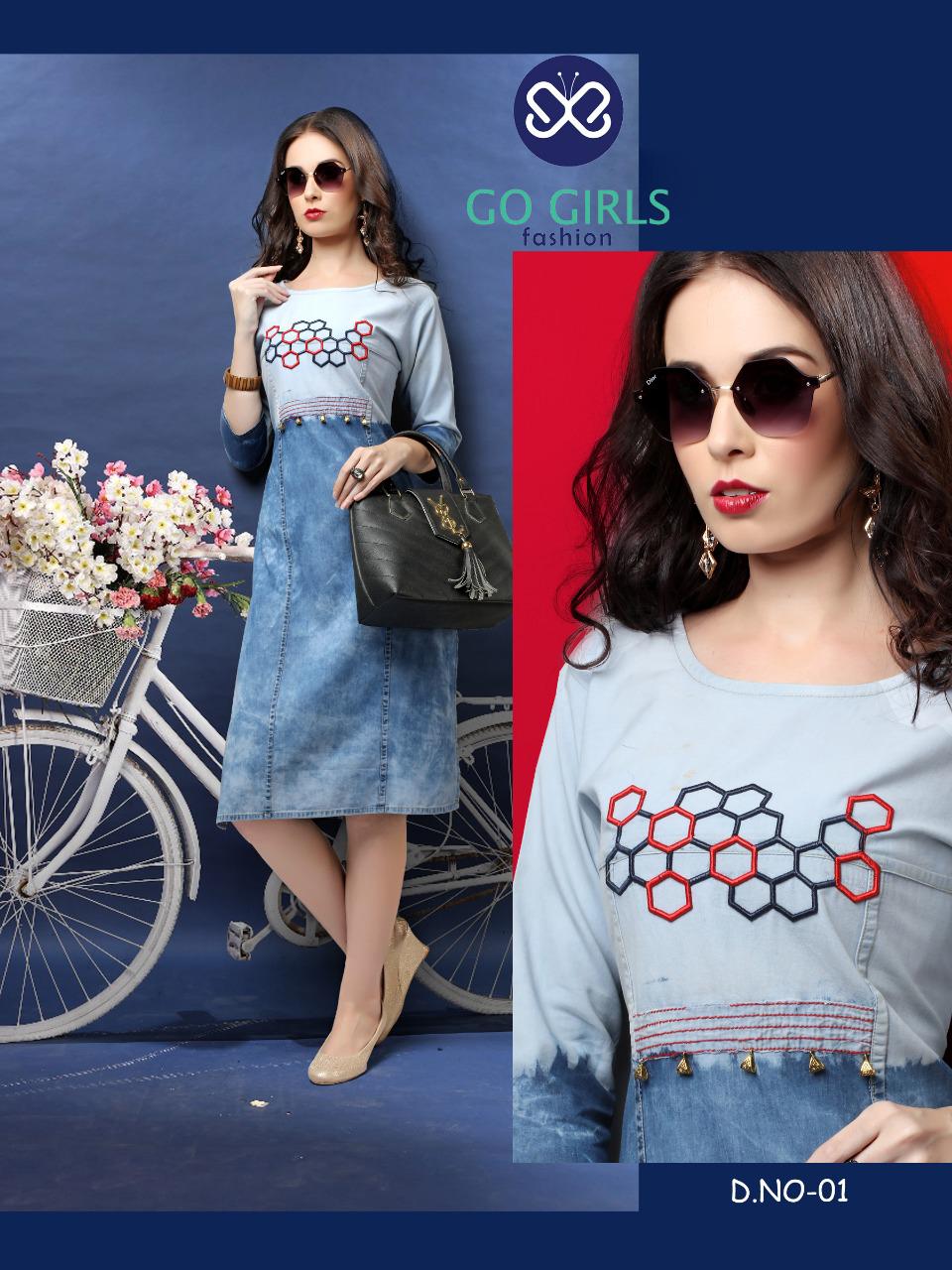 Denim Girl By Go Girls Fashion 01 To 06 Series Beautiful Colorful Stylish Fancy Casual Wear & Ethnic Wear & Ready To Wear Denim Kurtis At Wholesale Price