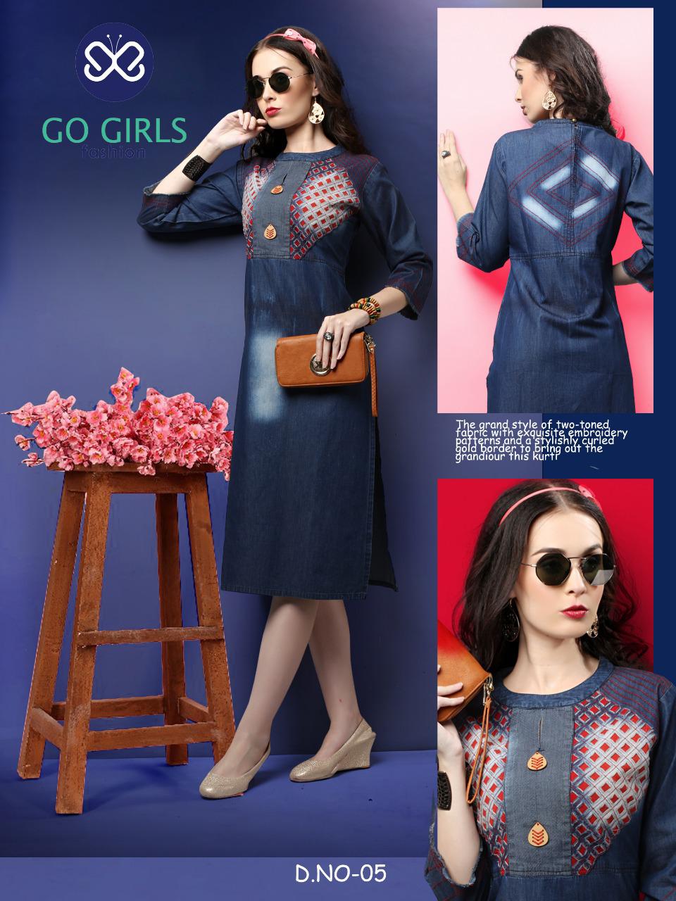 Denim Girl By Go Girls Fashion 01 To 06 Series Beautiful Colorful Stylish Fancy Casual Wear & Ethnic Wear & Ready To Wear Denim Kurtis At Wholesale Price