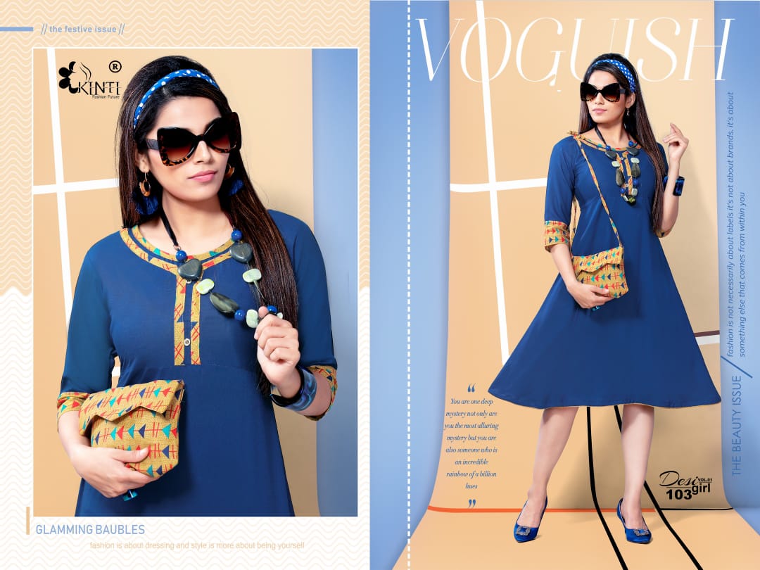 Desi Girl Vol-1 By Kinti 101 To 112 Series Indian Traditional Wear Collection Beautiful Stylish Fancy Colorful Party Wear & Occasional Wear Rayon Print Kurtis With Purse At Wholesale Price