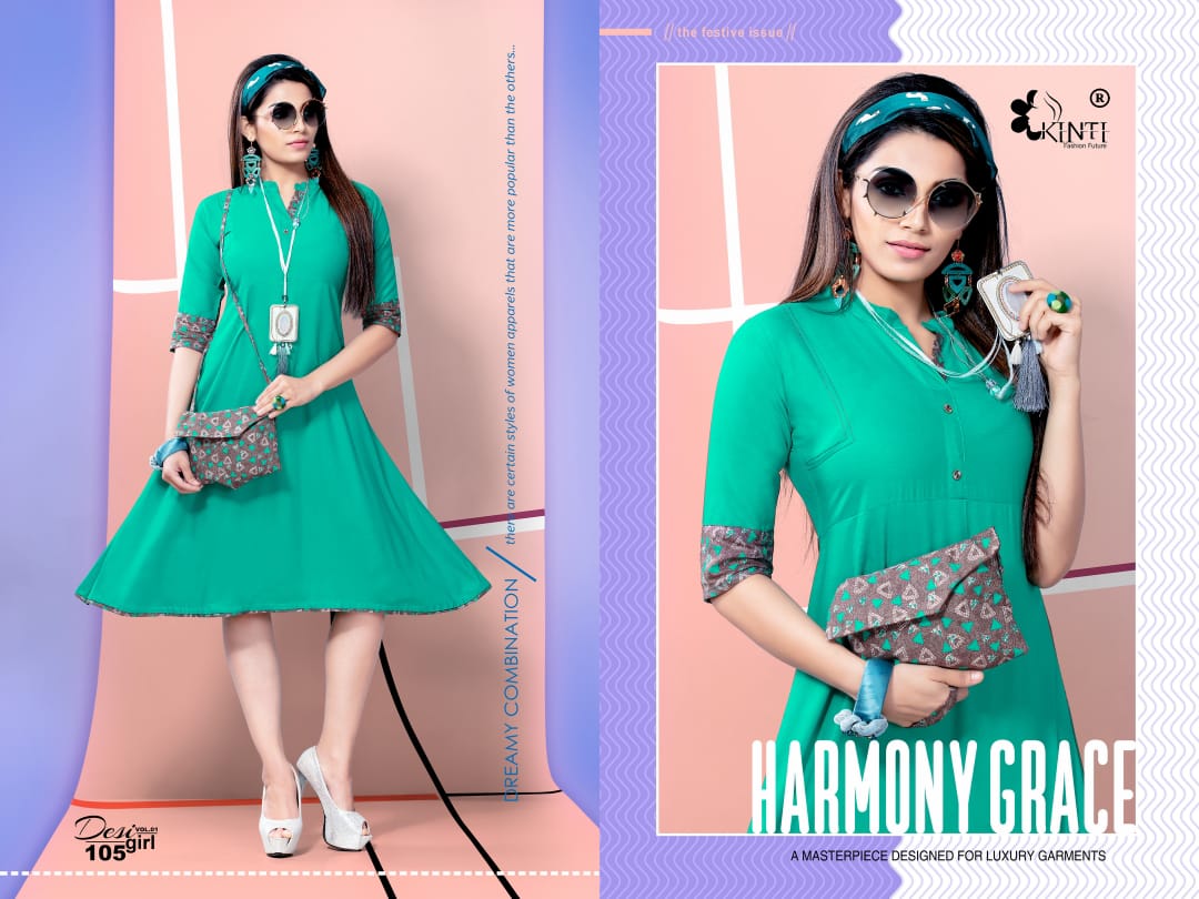 Desi Girl Vol-1 By Kinti 101 To 112 Series Indian Traditional Wear Collection Beautiful Stylish Fancy Colorful Party Wear & Occasional Wear Rayon Print Kurtis With Purse At Wholesale Price