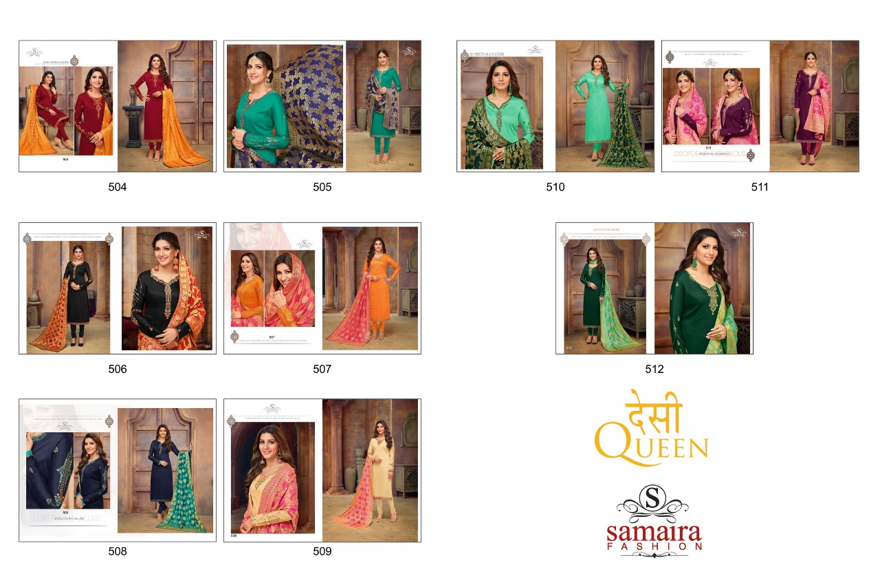 Desi Queen By Smaira Fashion 504 To 512 Series Designer Suits Beautiful Stylish Fancy Colorful Party Wear & Ethnic Wear Pure Cotton Silk With Work Dresses At Wholesale Price