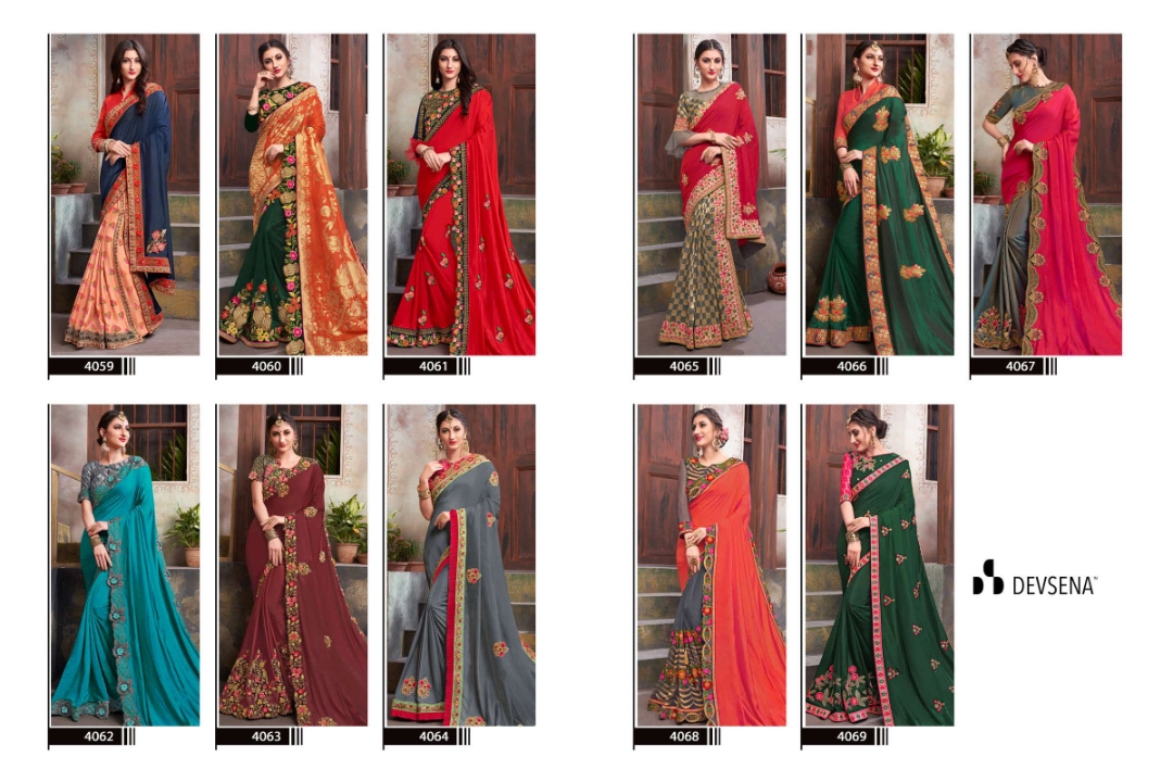 Devsena Vol-6 By Sanjana Designer 4059 To 4069 Series Indian Traditional Wear Collection Beautiful Stylish Fancy Colorful Party Wear & Occasional Wear Fancy Sarees At Wholesale Price