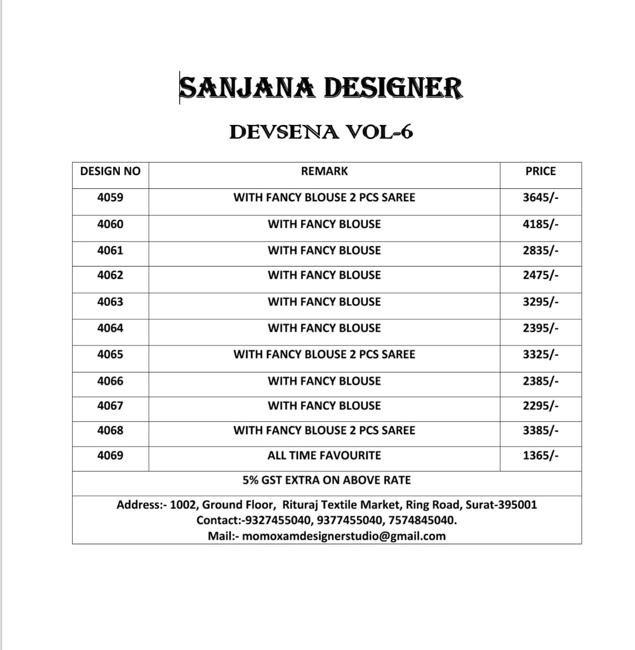 Devsena Vol-6 By Sanjana Designer 4059 To 4069 Series Indian Traditional Wear Collection Beautiful Stylish Fancy Colorful Party Wear & Occasional Wear Fancy Sarees At Wholesale Price
