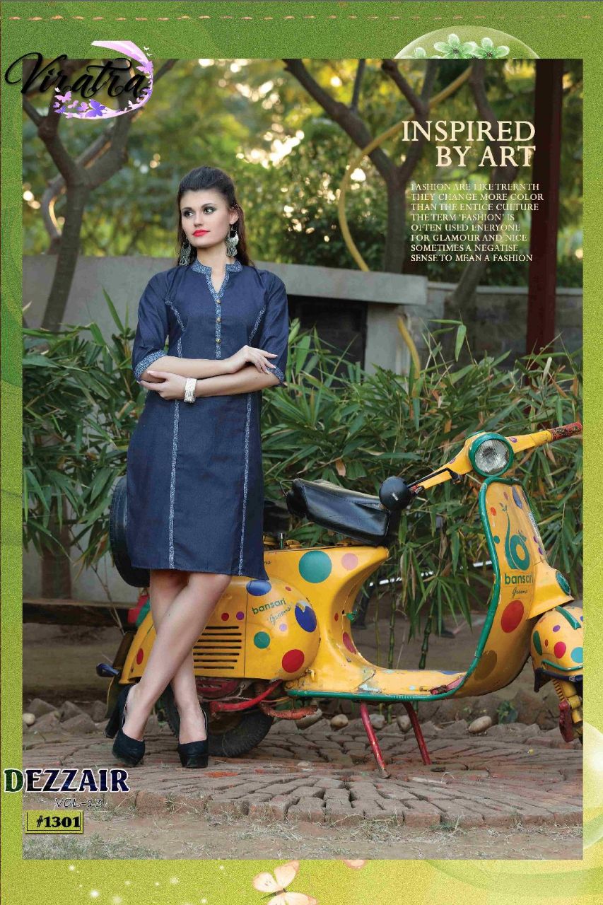 Dezzair Vol-13 By Viratra Tex 1301 To 1310 Series Beautiful Stylish Fancy Colorful Casual Wear & Ethnic Wear Denim Embroidered Kurtis At Wholesale Price