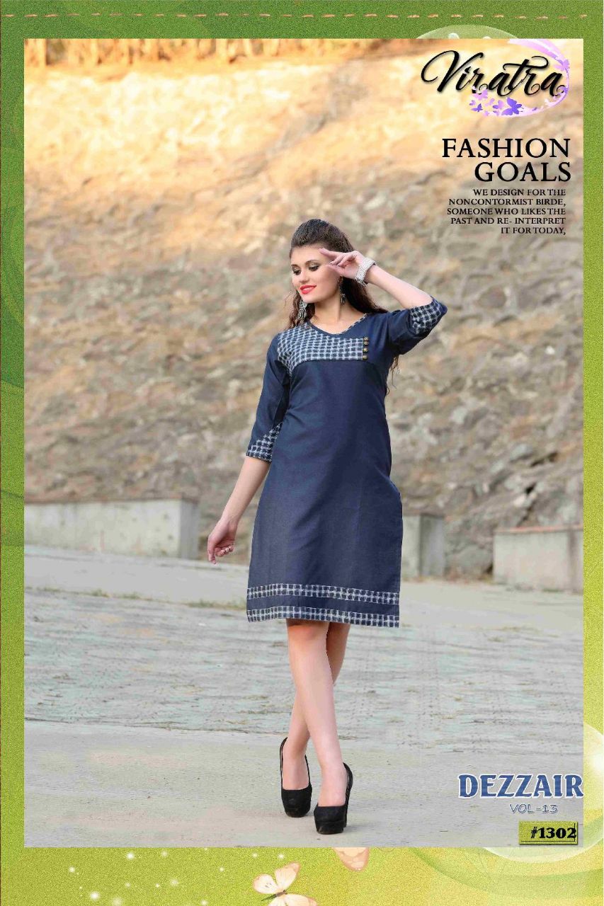 Dezzair Vol-13 By Viratra Tex 1301 To 1310 Series Beautiful Stylish Fancy Colorful Casual Wear & Ethnic Wear Denim Embroidered Kurtis At Wholesale Price