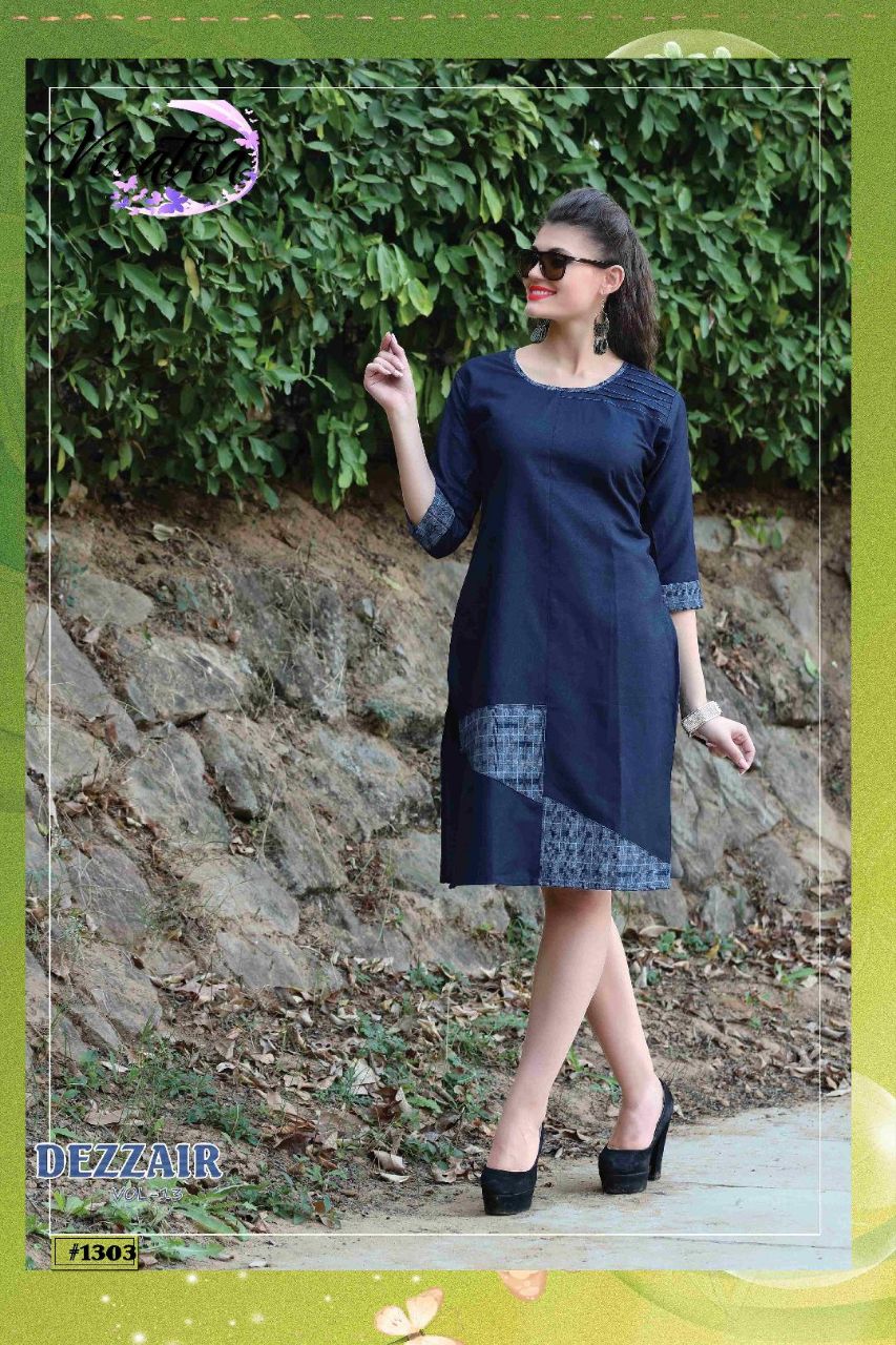 Dezzair Vol-13 By Viratra Tex 1301 To 1310 Series Beautiful Stylish Fancy Colorful Casual Wear & Ethnic Wear Denim Embroidered Kurtis At Wholesale Price