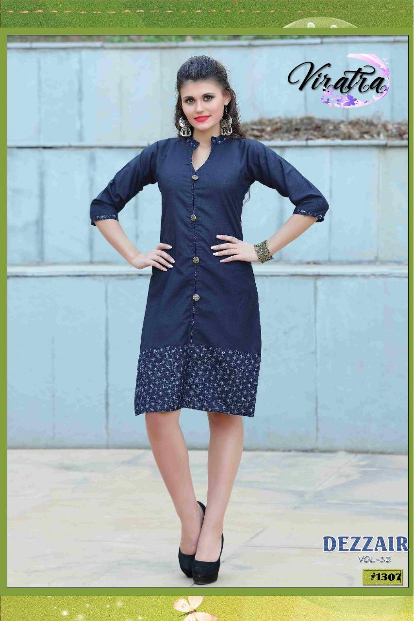 Dezzair Vol-13 By Viratra Tex 1301 To 1310 Series Beautiful Stylish Fancy Colorful Casual Wear & Ethnic Wear Denim Embroidered Kurtis At Wholesale Price