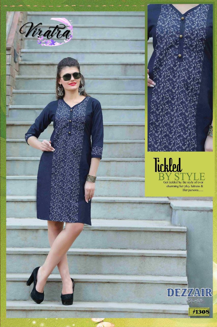 Dezzair Vol-13 By Viratra Tex 1301 To 1310 Series Beautiful Stylish Fancy Colorful Casual Wear & Ethnic Wear Denim Embroidered Kurtis At Wholesale Price