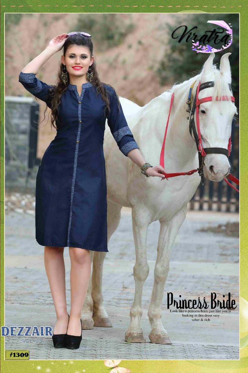 Dezzair Vol-13 By Viratra Tex 1301 To 1310 Series Beautiful Stylish Fancy Colorful Casual Wear & Ethnic Wear Denim Embroidered Kurtis At Wholesale Price