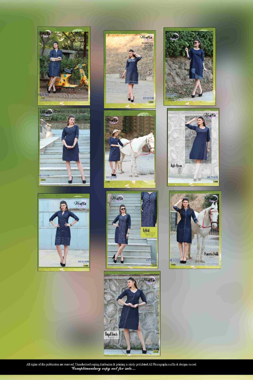 Dezzair Vol-13 By Viratra Tex 1301 To 1310 Series Beautiful Stylish Fancy Colorful Casual Wear & Ethnic Wear Denim Embroidered Kurtis At Wholesale Price