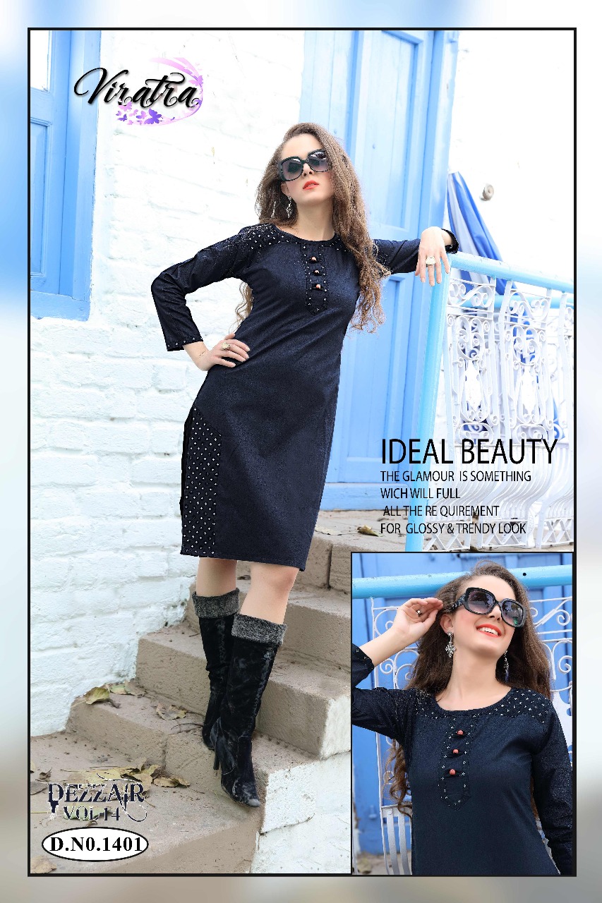 Dezzair Vol-14 By Viratra Tex 1401 To 1408 Series Stylish Colorful Fancy Beautiful Casual Wear & Ethnic Wear Collection Denim Kurtis At Wholesale Price
