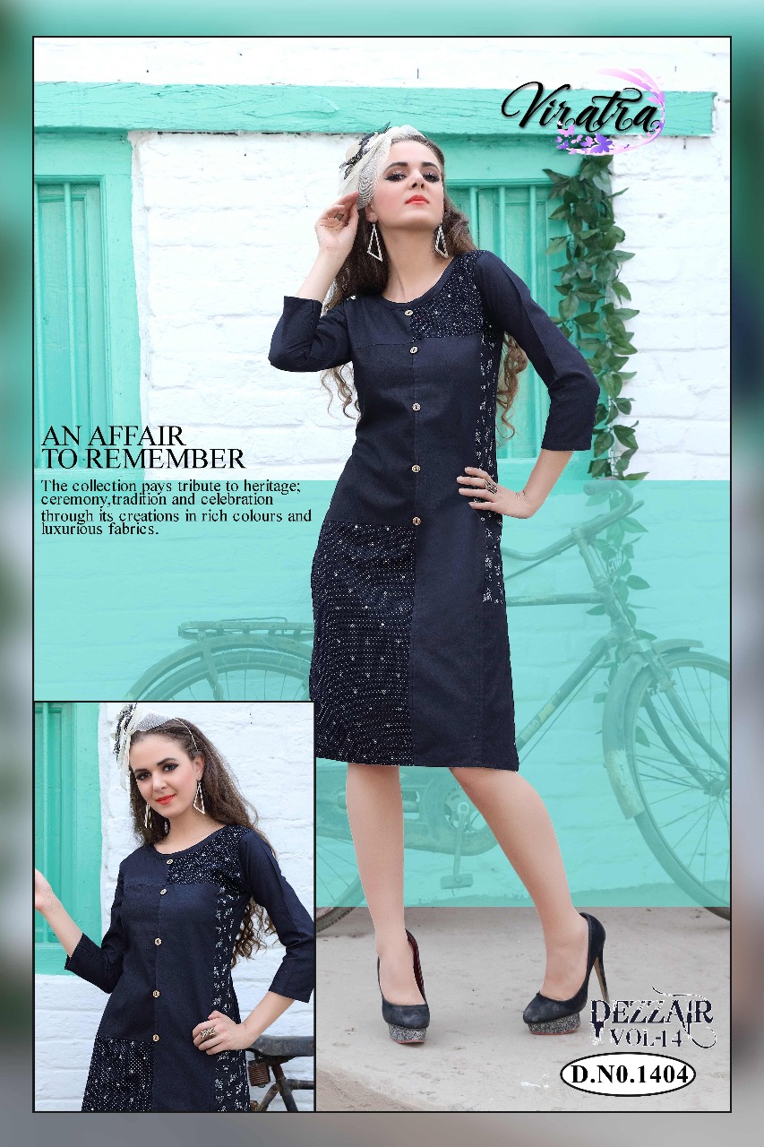 Dezzair Vol-14 By Viratra Tex 1401 To 1408 Series Stylish Colorful Fancy Beautiful Casual Wear & Ethnic Wear Collection Denim Kurtis At Wholesale Price
