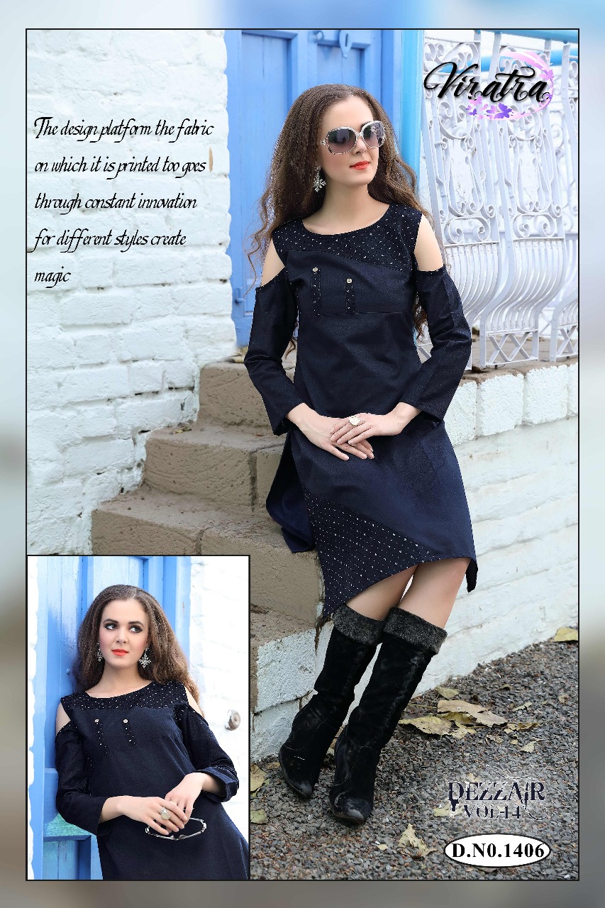 Dezzair Vol-14 By Viratra Tex 1401 To 1408 Series Stylish Colorful Fancy Beautiful Casual Wear & Ethnic Wear Collection Denim Kurtis At Wholesale Price