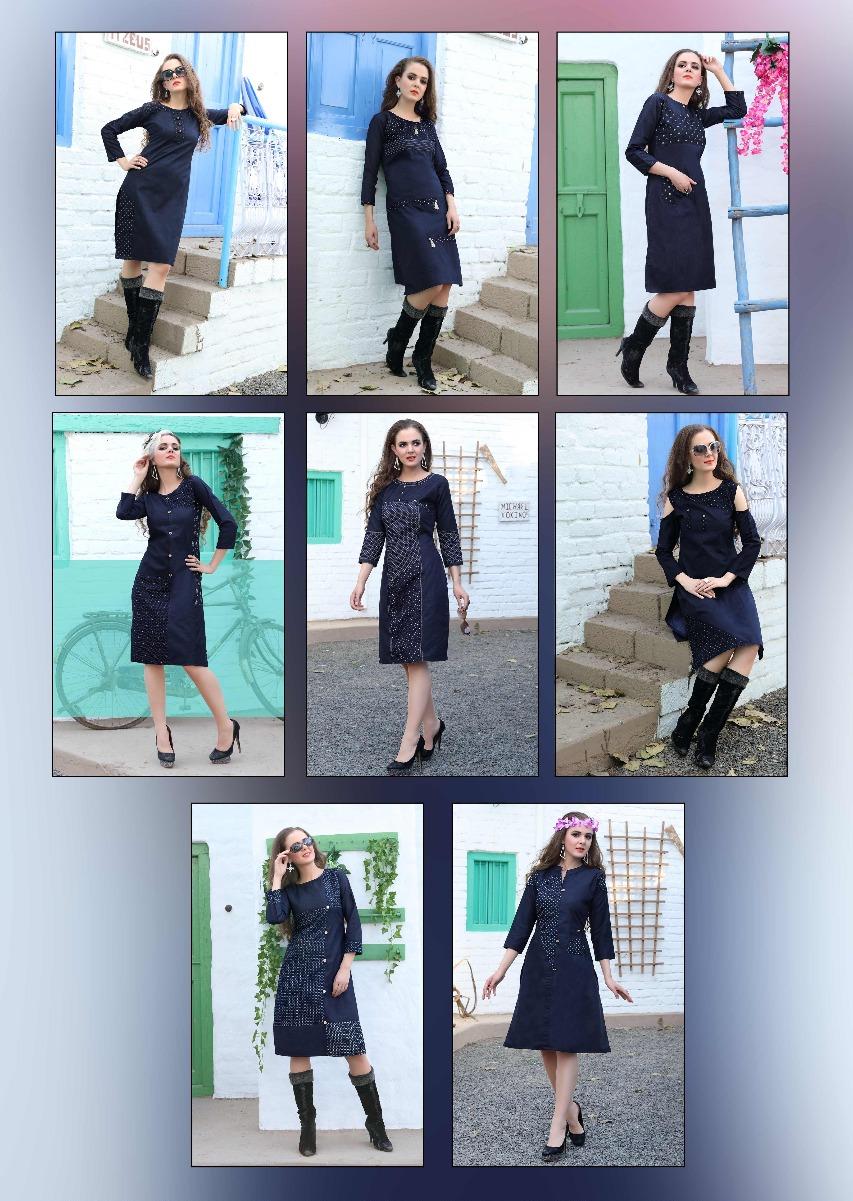 Dezzair Vol-14 By Viratra Tex 1401 To 1408 Series Stylish Colorful Fancy Beautiful Casual Wear & Ethnic Wear Collection Denim Kurtis At Wholesale Price