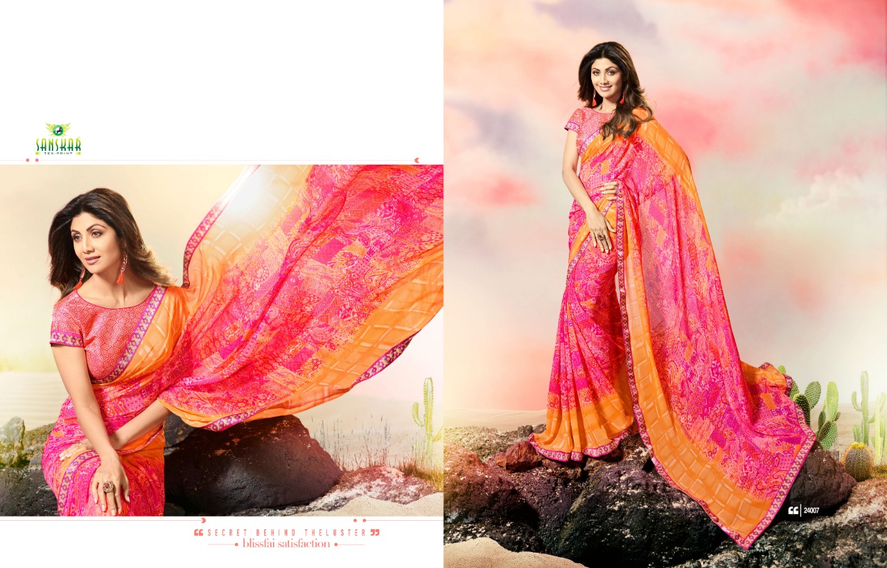 Dhadkan By Sanskar Tex Print Indian Traditional Wear Collection Beautiful Stylish Fancy Colorful Party Wear & Occasional Wear Georgette Sarees At Wholesale Price