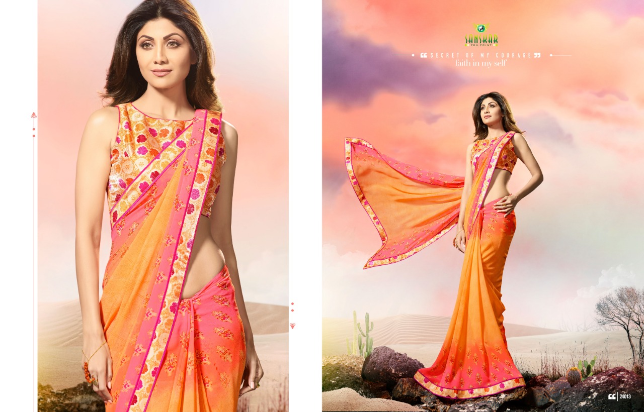 Dhadkan By Sanskar Tex Print Indian Traditional Wear Collection Beautiful Stylish Fancy Colorful Party Wear & Occasional Wear Georgette Sarees At Wholesale Price
