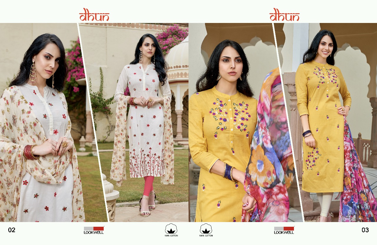 Dhun By Lookwell 01 To 06 Series Beautiful Colorful Stylish Fancy Casual Wear & Ethnic Wear & Ready To Wear Pure Cotton Embroidered Dresses At Wholesale Price