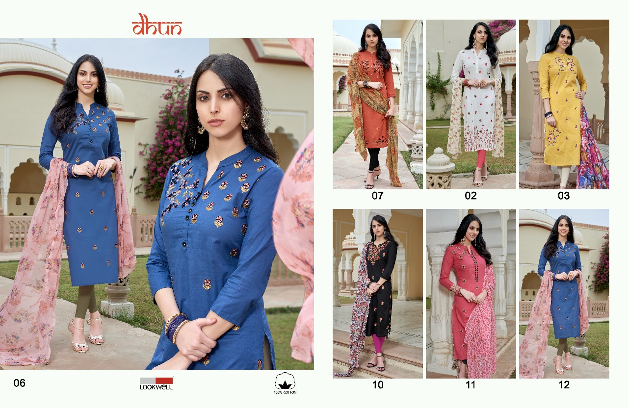 Dhun By Lookwell 01 To 06 Series Beautiful Colorful Stylish Fancy Casual Wear & Ethnic Wear & Ready To Wear Pure Cotton Embroidered Dresses At Wholesale Price