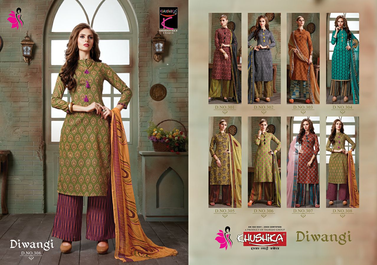 Diwangi By Khushika 301 To 308 Series Beautiful Suits Stylish Fancy Colorful Casual Wear & Ethnic Wear Pure Cotton Cambric Printed Dresses At Wholesale Price