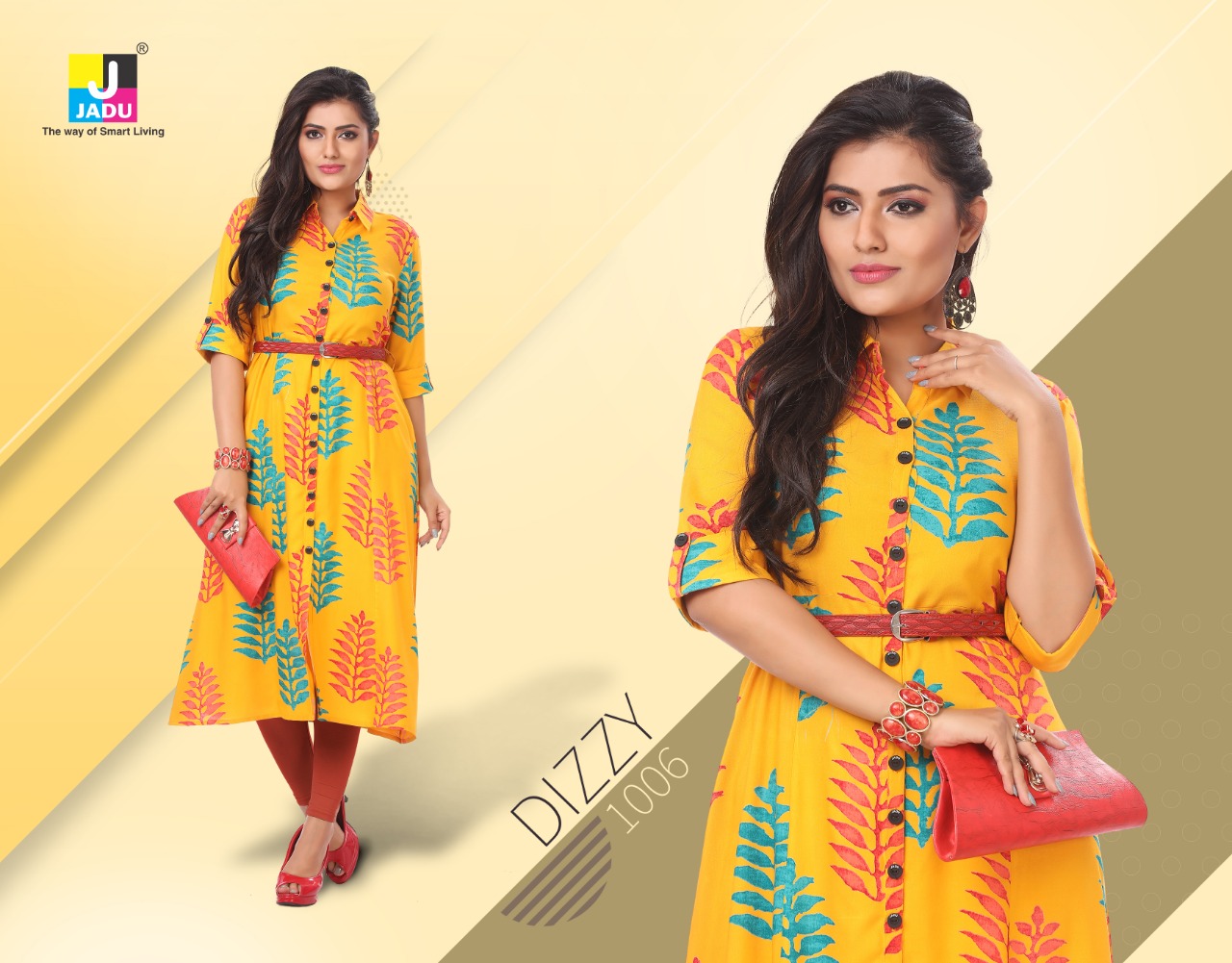 Dizzy By Jadu 1001 To 1008 Series Beautiful Designer Colorful Stylish Fancy Casual Wear & Ethnic Wear & Ready To Wear Rayon Export Quality Kurtis At Wholesale Price