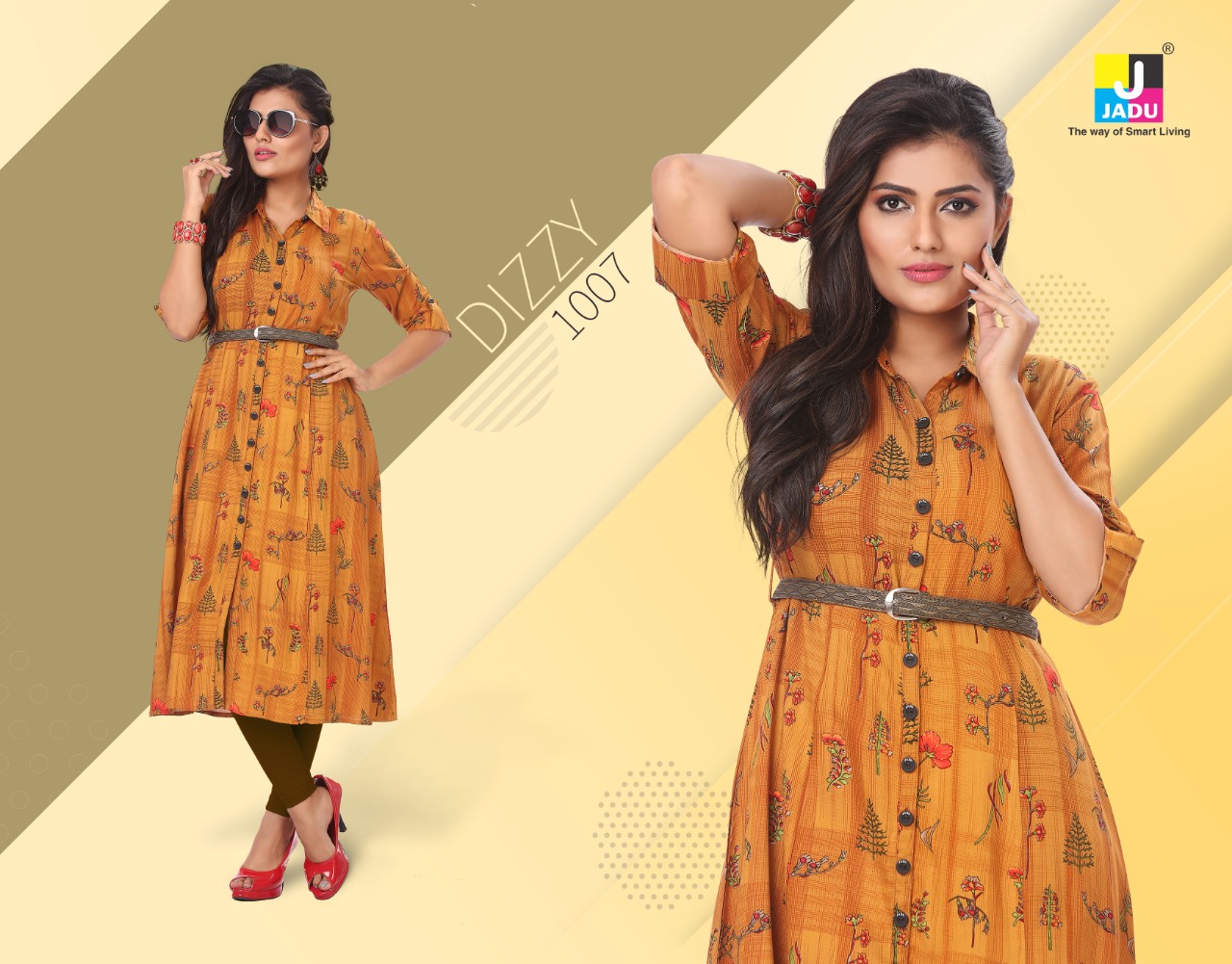 Dizzy By Jadu 1001 To 1008 Series Beautiful Designer Colorful Stylish Fancy Casual Wear & Ethnic Wear & Ready To Wear Rayon Export Quality Kurtis At Wholesale Price