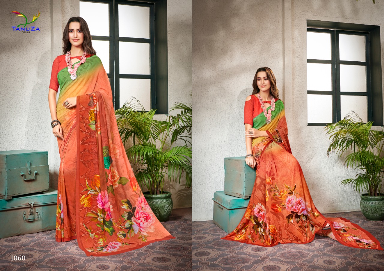 Dream Beauty By Tanuza Fashion 1055 To 1065 Series Indian Traditional Wear Collection Beautiful Stylish Fancy Colorful Party Wear & Occasional Wear Georgette Printed Sarees At Wholesale Price