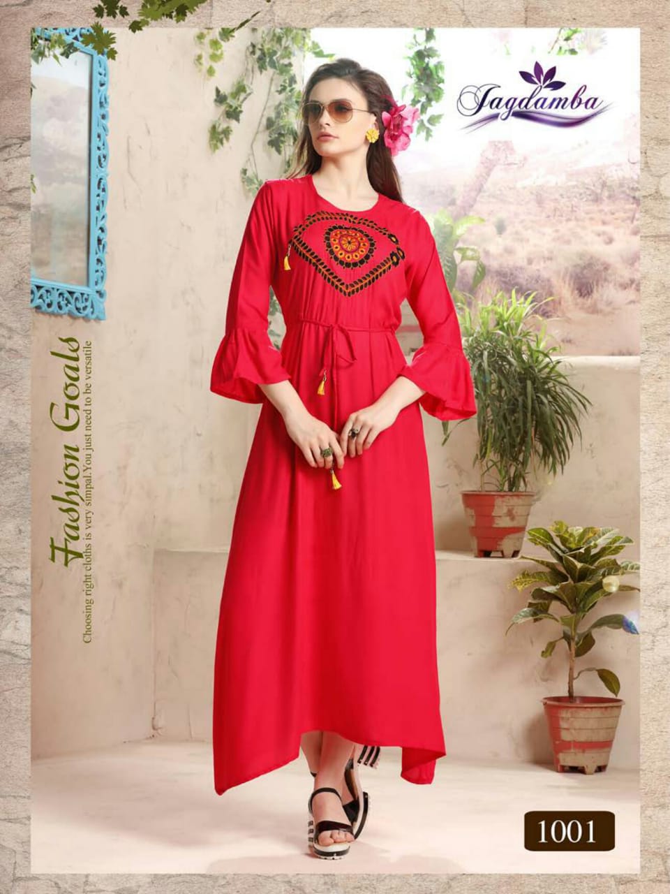 Dream Girl By Jagdamba 1001 To 1008 Series Beautiful Stylish Colorful Fancy Party Wear & Ethnic Wear & Ready To Wear Rayon Printed Kurtis At Wholesale Price
