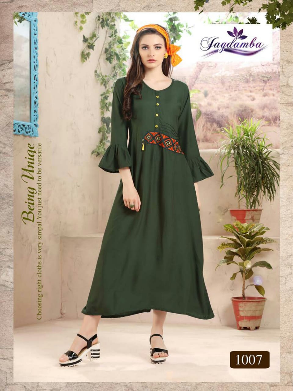 Dream Girl By Jagdamba 1001 To 1008 Series Beautiful Stylish Colorful Fancy Party Wear & Ethnic Wear & Ready To Wear Rayon Printed Kurtis At Wholesale Price